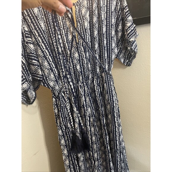 AaKaa Navy Blue/White Deep-V Boho Maxi Dress Women’s Size Medium  Preowned - Picture 9 of 10
